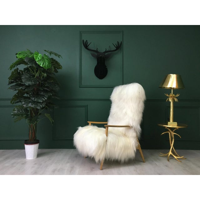 1960s Mid-Century White Sheepskin Armchair For Sale - Image 5 of 13