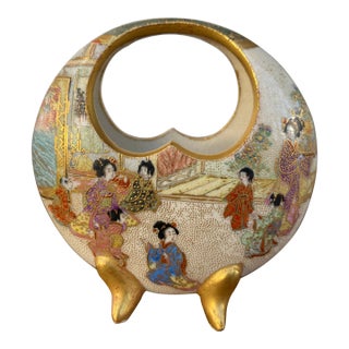 Early 20th Century Meiji Period Satsuma Mini Moon Vase With Fujisan Mark For Sale