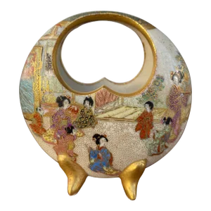 Early 20th Century Meiji Period Satsuma Mini Moon Vase With Fujisan Mark