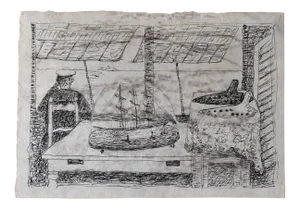 Giuseppe Viviani, Ocarina and Sea, Early 20th-Century, Ink Drawing