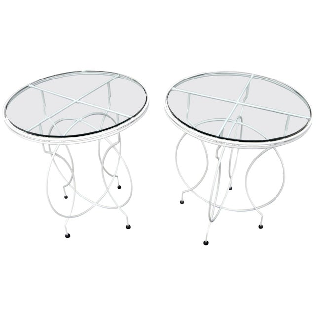 Pair of Midcentury Ice Cream Style Round Folding Cafe Tables Glass Tops For Sale - Image 11 of 11