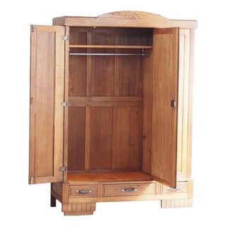 Art Deco Wardrobe in Oak with Mirrored Door, 1930 For Sale