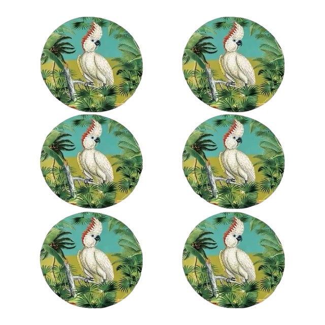 Vintage Italian Cockatoo Lacquered Placemats - Set of 6 For Sale
