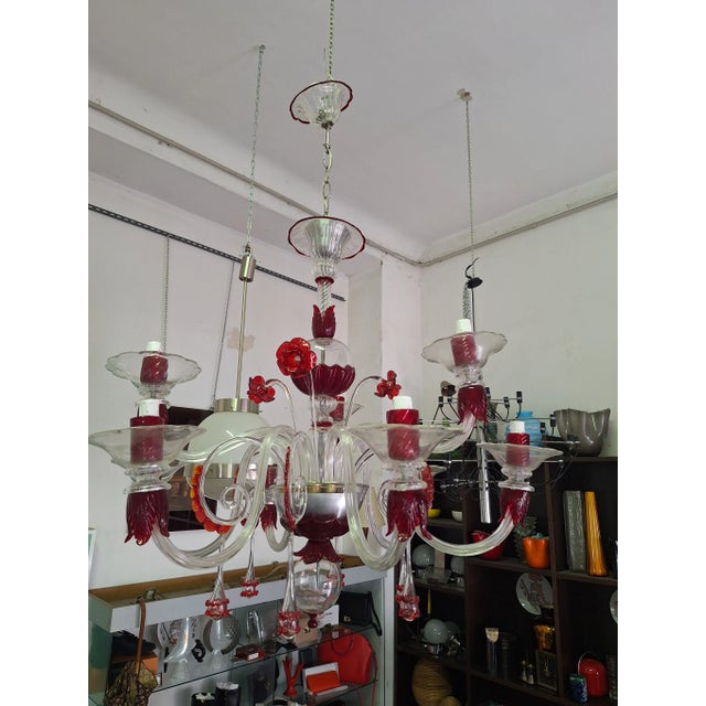 Glass Chandelier in Transparent and Ruby ​​red Glass in Galliano and Murano Iron For Sale - Image 7 of 18