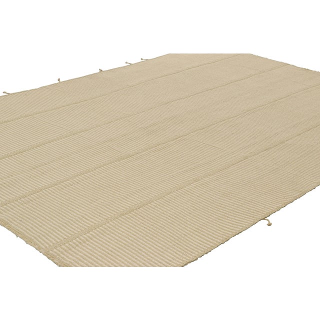 Rug & Kilim Rug & Kilim’s Contemporary Kilim in Cream White and Beige Textural Stripes For Sale - Image 4 of 7