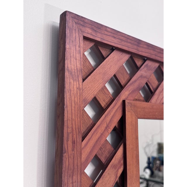 Brown Vintage Rustic Traditional Hand-Made Solid Wood Lattice Wall Mirror For Sale - Image 8 of 13