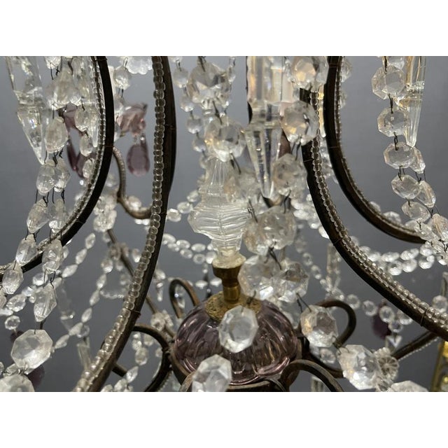 Vintage Italian Crystal Beaded Chandelier with Lilac Glass Bobeches, 1960s For Sale - Image 9 of 18