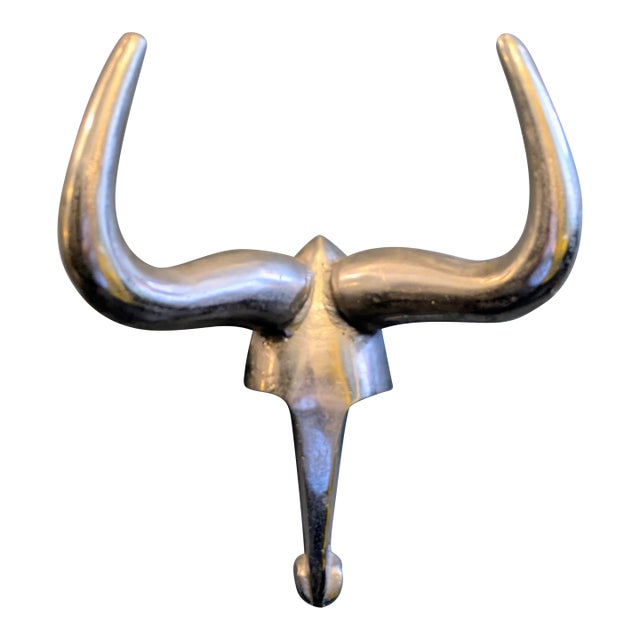 1980s Polished-Aluminum Longhorn Steer Sculptural Wall Art For Sale