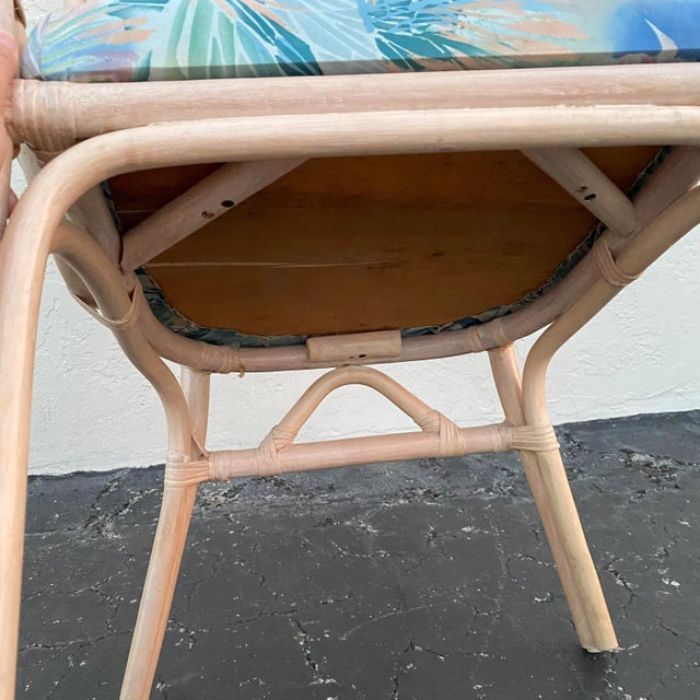 Vintage Peacock Style Chair With Rattan Reed, Bent Wood Swirls and Tropical Palm Upholstery For Sale - Image 11 of 13