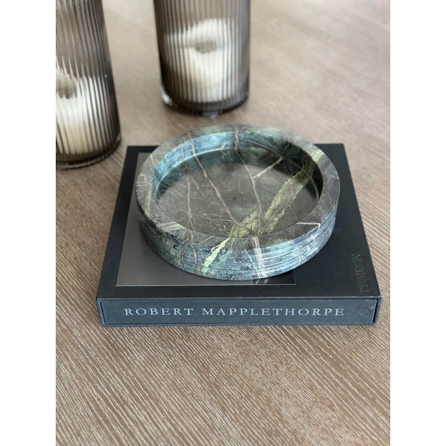 Modern Round Green Marble Ribbed Bowl For Sale - Image 3 of 5