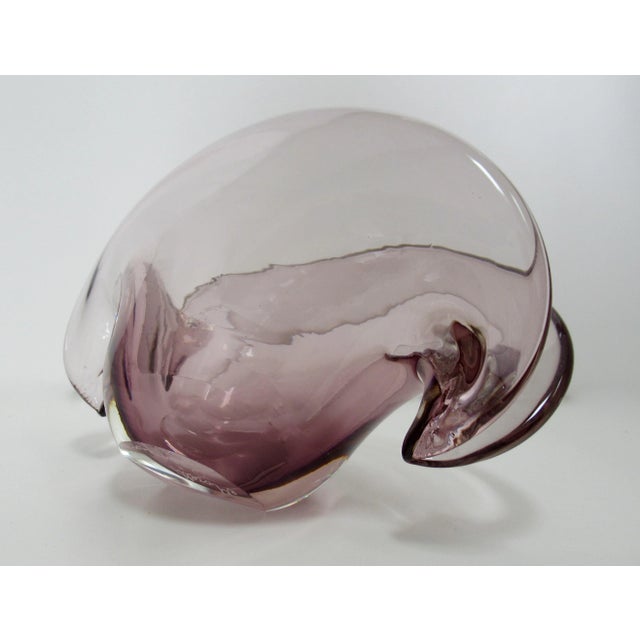 Glass Vintage C1970's Italian Moretti Franco (Signed) Murano 2-Way Positioning, Clam Shell Burgundy Decorative Vessel For Sale - Image 7 of 13