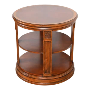 Ethan Allen Regency Carved Banded Mahogany Three-Tier Drum Side Table