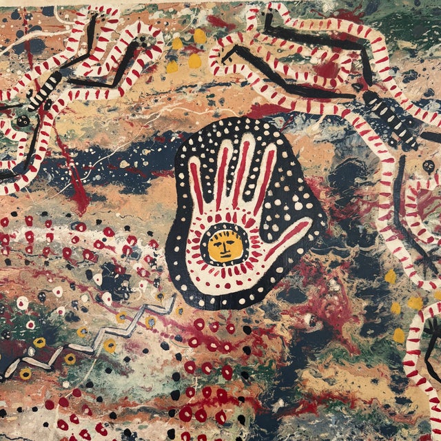 Large Abstract Folk Art Acylic Painting "Magdalenian Magike" by T. Dalton. 1977 For Sale - Image 4 of 9