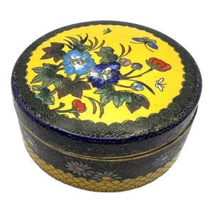 Antique Japanese Cloisonne Box With Morning Glory Flowers