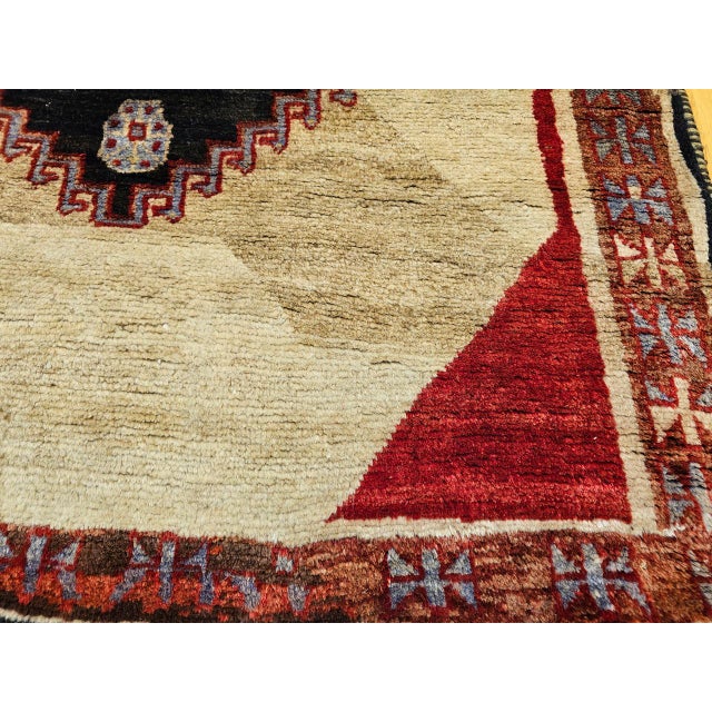 Vintage Persian Gabbeh Tribal Rug, Hand-Knotted Wool, Minimalist Diamond Design, Ivory & Gray, 4x7 For Sale - Image 13 of 15