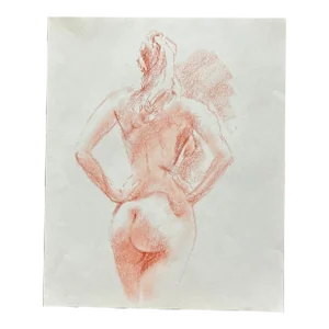 Contemporary Original Female Nude Sepia Pastel Life Study Drawing