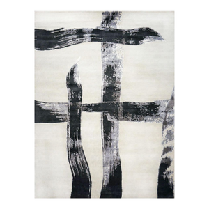 Indo-Napalese Modern Wool & Silk 9x12 Light Grey & Black Handmade Area Rug #1144023
