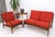 Red Danish Mid-Century Modern Walnut Lounge Chair Settee Loveseat Couch Sofa Set For Sale - Image 8 of 18