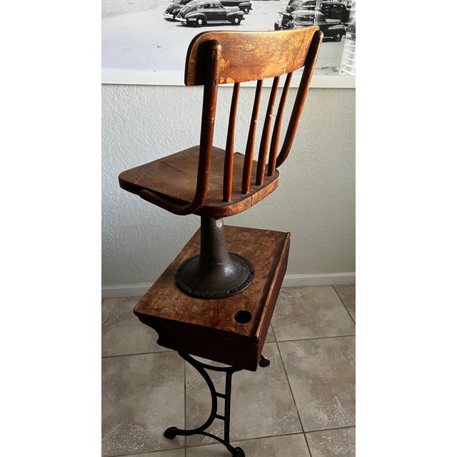 Children's Antique School Desk and Chair For Sale - Image 3 of 11