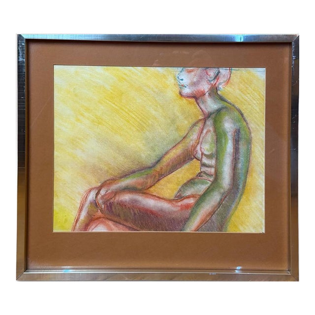 1990s Original Andi Pepper Expressive Nude Figure Study Drawing Vibrant Mid Century Modern Style For Sale