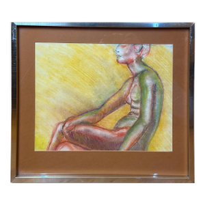 1990s Original Andi Pepper Expressive Nude Figure Study Drawing Vibrant Mid Century Modern Style