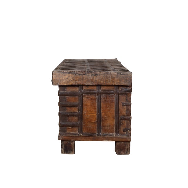 Antique Indian Teakwood Pitara Chest “Bed Bench” For Sale - Image 4 of 8
