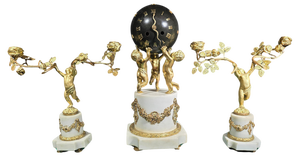French Gilt Bronze Garniture Clock Set, 1880s, Set of 3