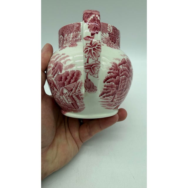 1950s A Vintage Red Transferware Enoch Woods Creamer, "English Scenery", Circa 1950's For Sale - Image 5 of 12