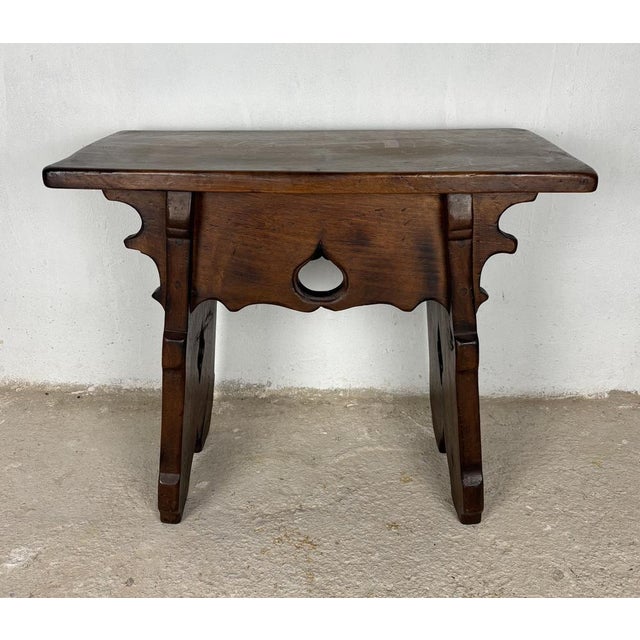 1910s Rustic Hand-Carved Walnut Stool, 1910 For Sale - Image 5 of 13