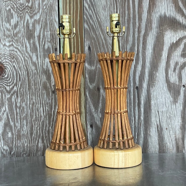 Vintage Coastal Pencil Reed Table Lamps - a Pair For Sale - Image 4 of 5