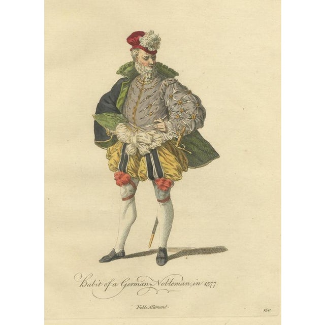Jefferys, German Nobleman in Plumed Red Cap and Paned Hose, Costume of 1577, 1757, Engraving For Sale - Image 9 of 9