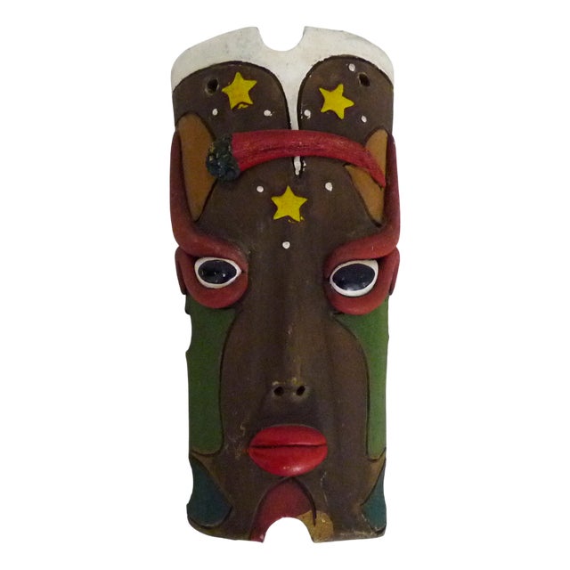 Vintage Brazilian Folk Art Wall Mask of Moura in Clay, 1990s For Sale
