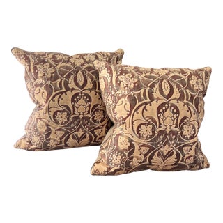 Vintage Italian Fortuny Cotton Suede Backed Pillows- A Pair For Sale