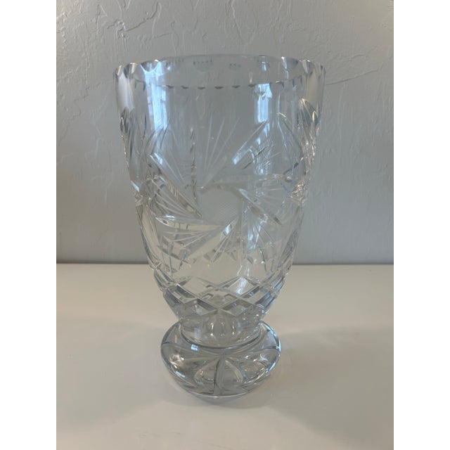Hollywood Regency Large Mid 20th Century Cut Crystal Vase For Sale - Image 3 of 6