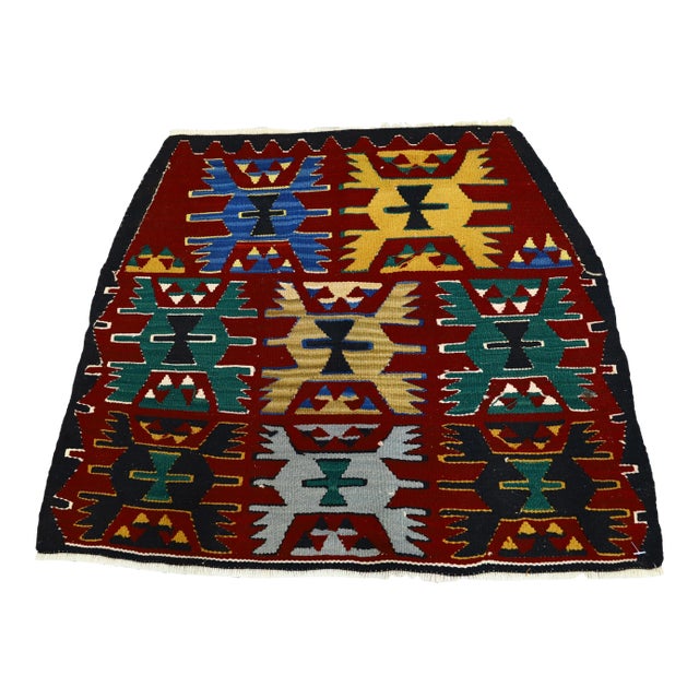 1960s Scandinavian Wool Red Handwoven Ethnic Kilim Rug For Sale