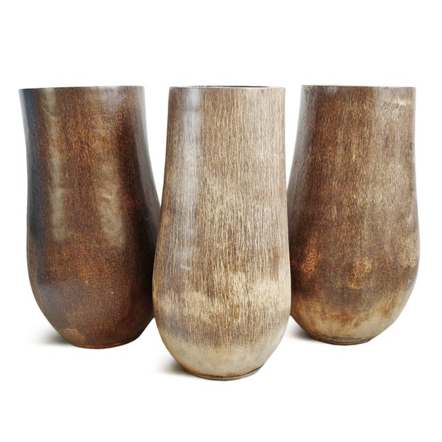 Vintage Carved Coconut Palm Tall Urn Pot For Sale In Los Angeles - Image 6 of 9