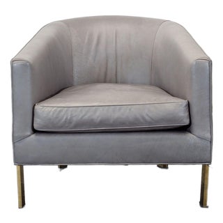 Restoration Hardware Reginald Modern Grey Leather Lounge Chair With Brass Frame For Sale