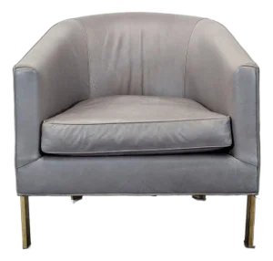 Restoration Hardware Reginald Modern Grey Leather Lounge Chair With Brass Frame