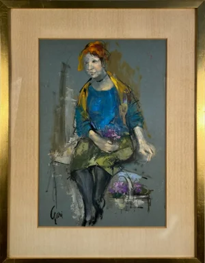 Pastel Portrait of a Young Woman With Flowers by Robert Gari
