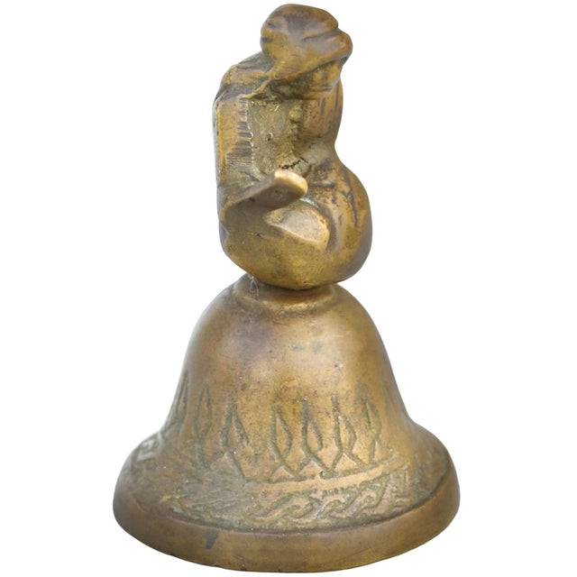 American Early 20th Century Hand-Engraved Brass-Figurine Bell Accent For Sale - Image 3 of 9