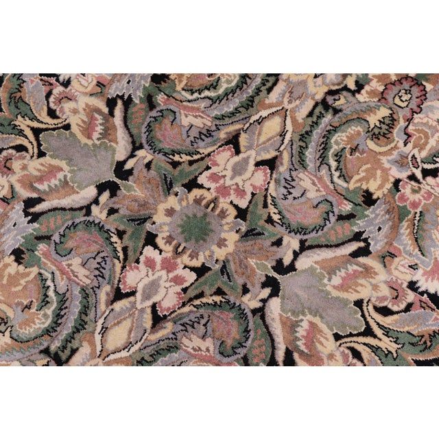 Boho Chic 1990's Floral Pak-Persian Black/Gray Wool Round Rug- 9'1'' X 9'2'' For Sale - Image 4 of 9