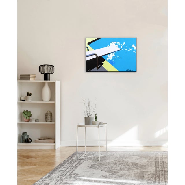 Textile Mid-Century Modern Pool Painting Framed "Deep Dive White" Original Artwork by Michael Giliberti For Sale - Image 7 of 8