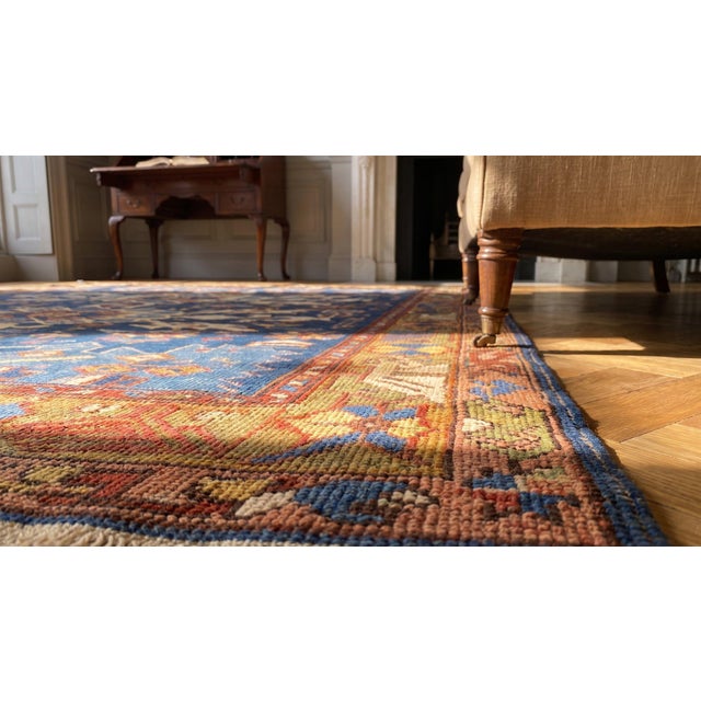 Great Blue and Camel Color With Rhombus and Florid Design Antique Caucasian Bidjov Rug For Sale - Image 13 of 15