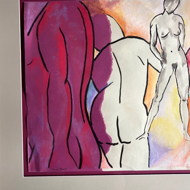 Abstract Contemporary American Abstract Nude Watercolour and Pastel Painting on Paper by Susan Berris For Sale - Image 3 of 12