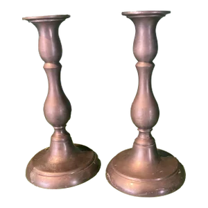 1930s Pair of Vintage Pewter Candlesticks