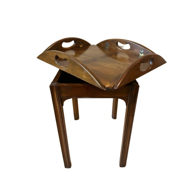 Brown Baker Furniture English Chippendale Campaign Style Butler Tray Table - Removable Top For Sale - Image 8 of 11