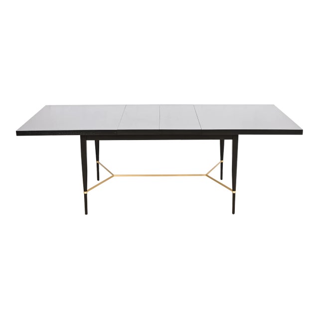 Paul McCobb for Directional Black Lacquer and Brass Extension Dining Table, Newly Refinished For Sale