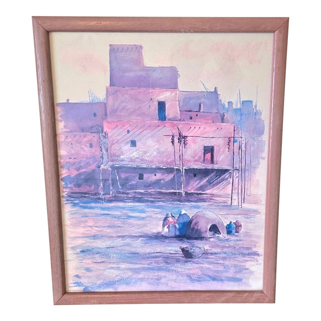 1980s Signed Mora Taos Pueblo New Mexico Print | Vintage Southwestern Art For Sale