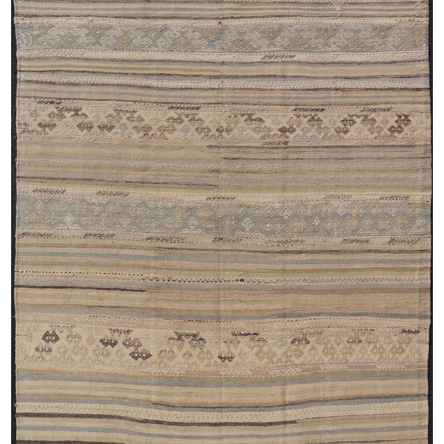 Turkish Vintage Kilim With Embroidered Motifs in Earthy Tones 5'3" X9'0" For Sale - Image 4 of 12