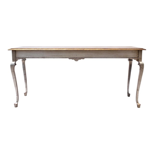 Vintage Gilt Console Table Hollywood Regency Style, Antiqued Silver and Gold For Sale